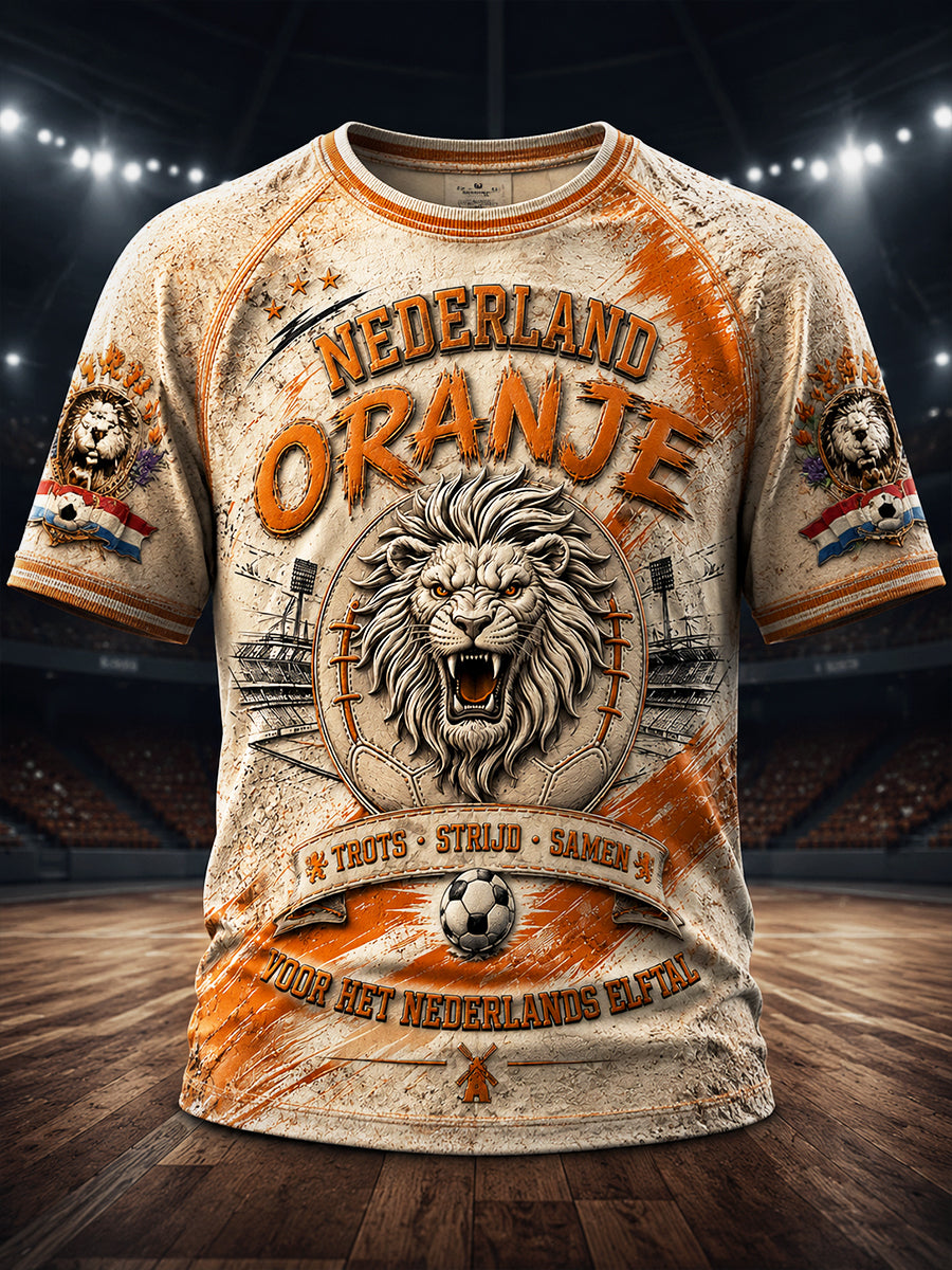 Nederlands voetbal heren leeuwenprint casual T-shirt