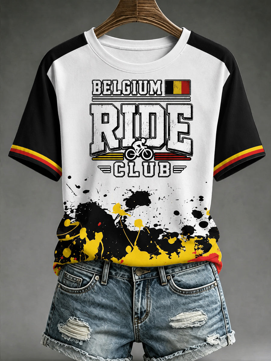 Dames België veldrijden bedrukt vintage mode ruimvallend T-shirt met korte mouwen