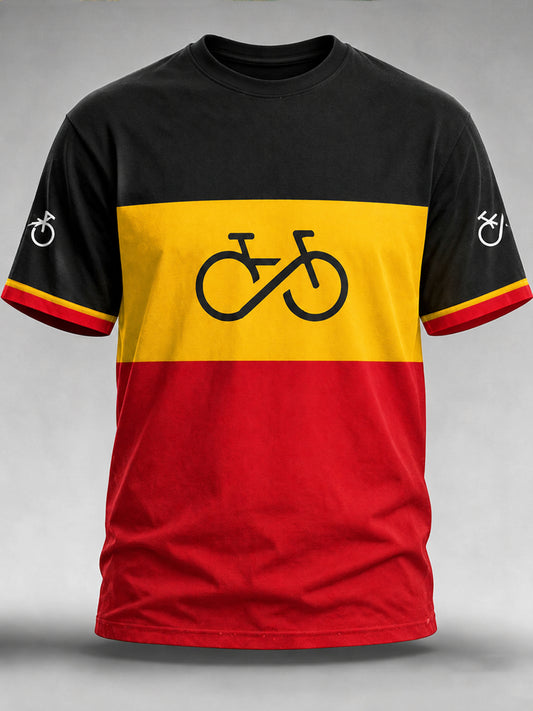 Heren T-shirt in Belgische cyclocrossstijl met print, vintage mode, ruimvallend en korte mouwen