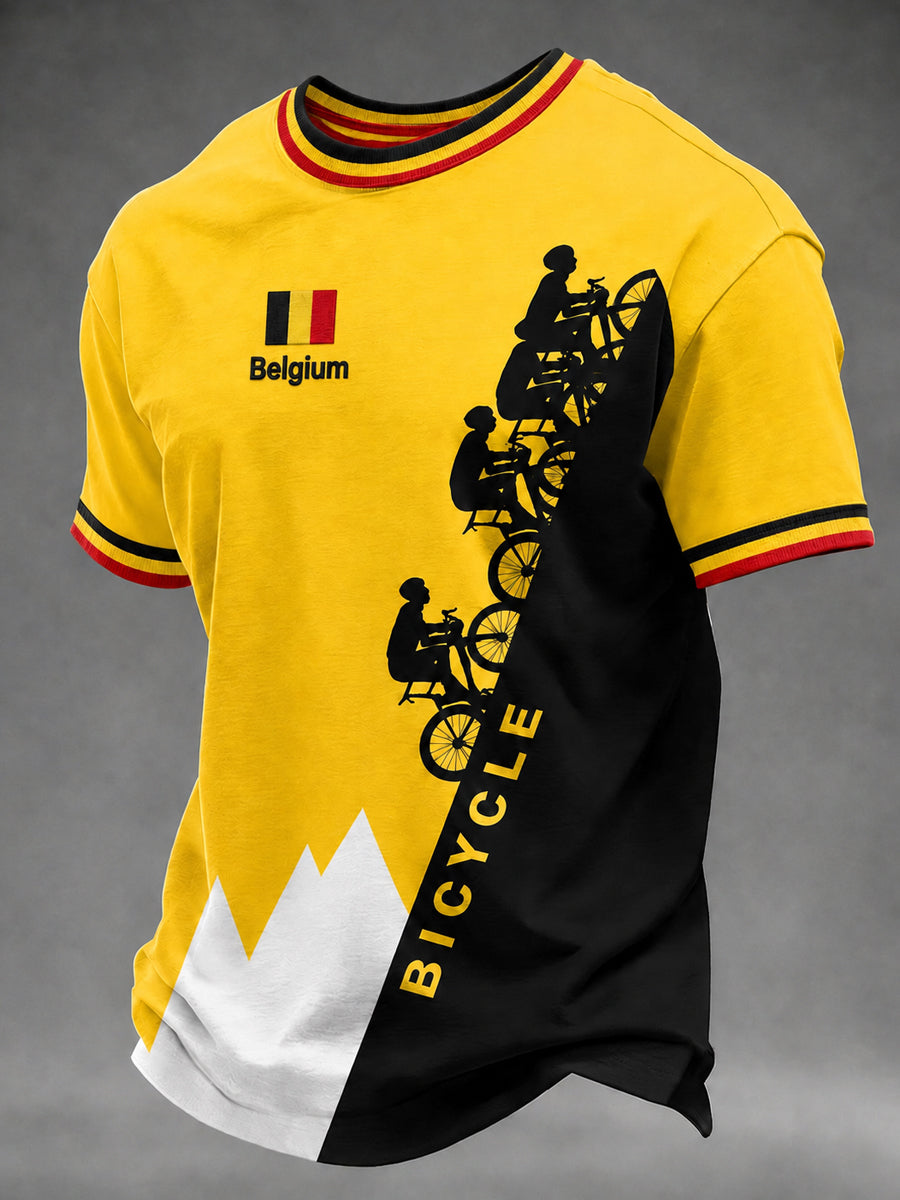 Heren T-shirt in Belgische cyclocrossstijl met print, vintage mode, ruimvallend en korte mouwen