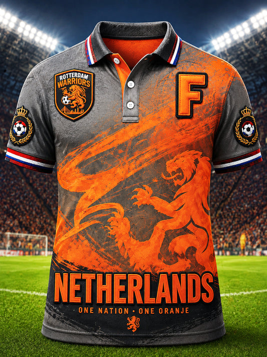 Grijs Feyenoord voetbalclub heren casual poloshirt met print