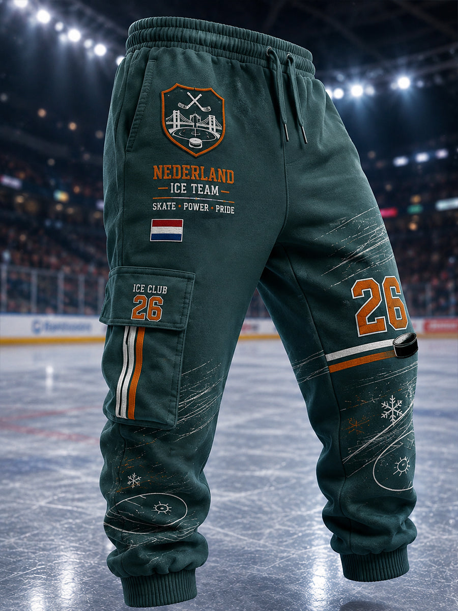 Atletische broek met ijshockey-geïnspireerde print voor heren