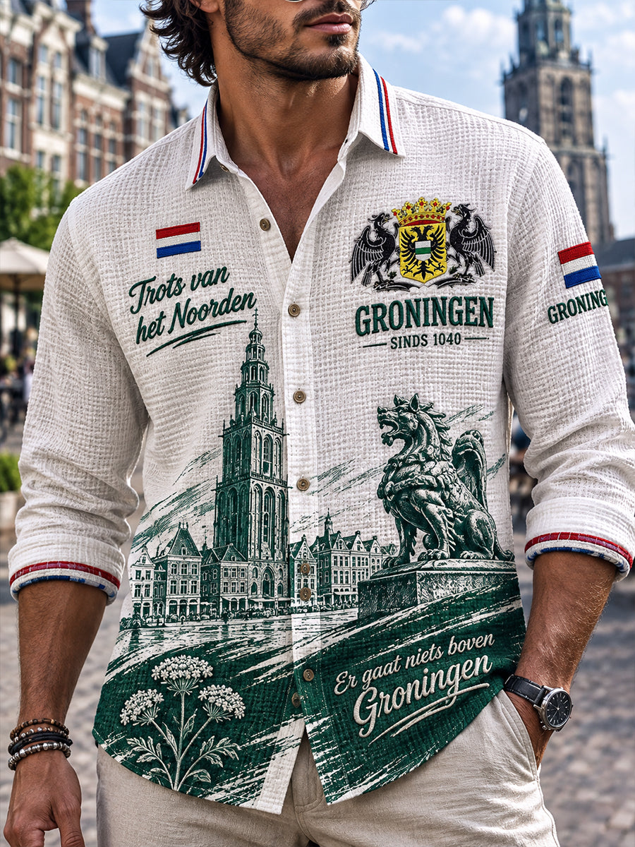 Grafische wafel voor heren met stadsthema en lange mouwen