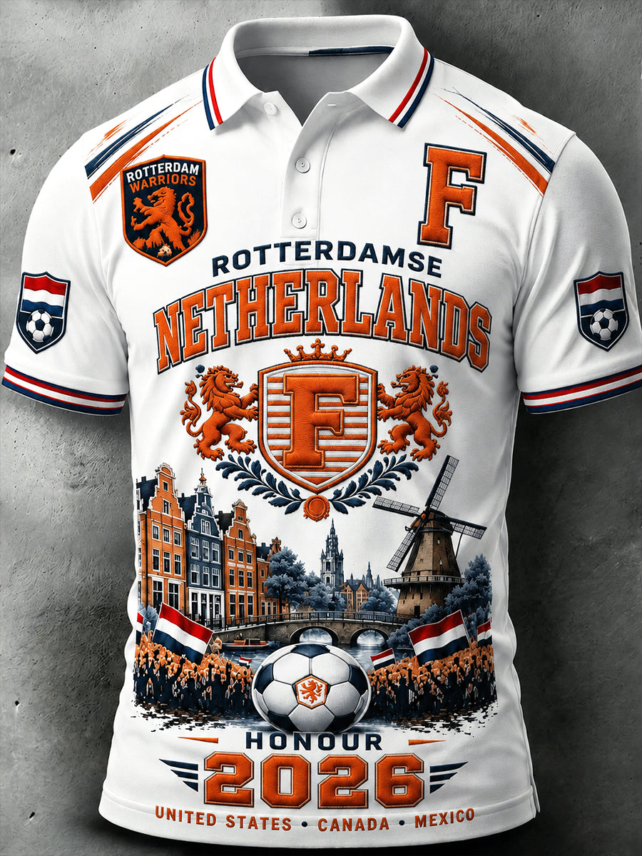Witte Nederlandse voetbalclub voor heren Feyenoord met print casual poloshirt