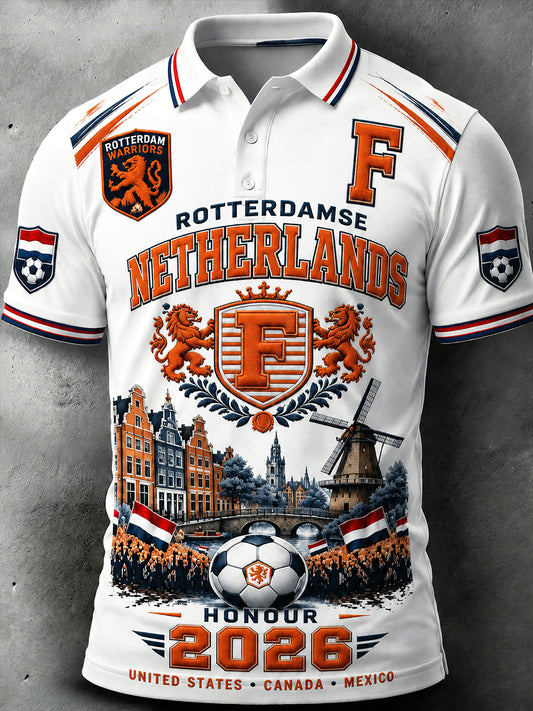 Witte Nederlandse voetbalclub voor heren Feyenoord met print casual poloshirt