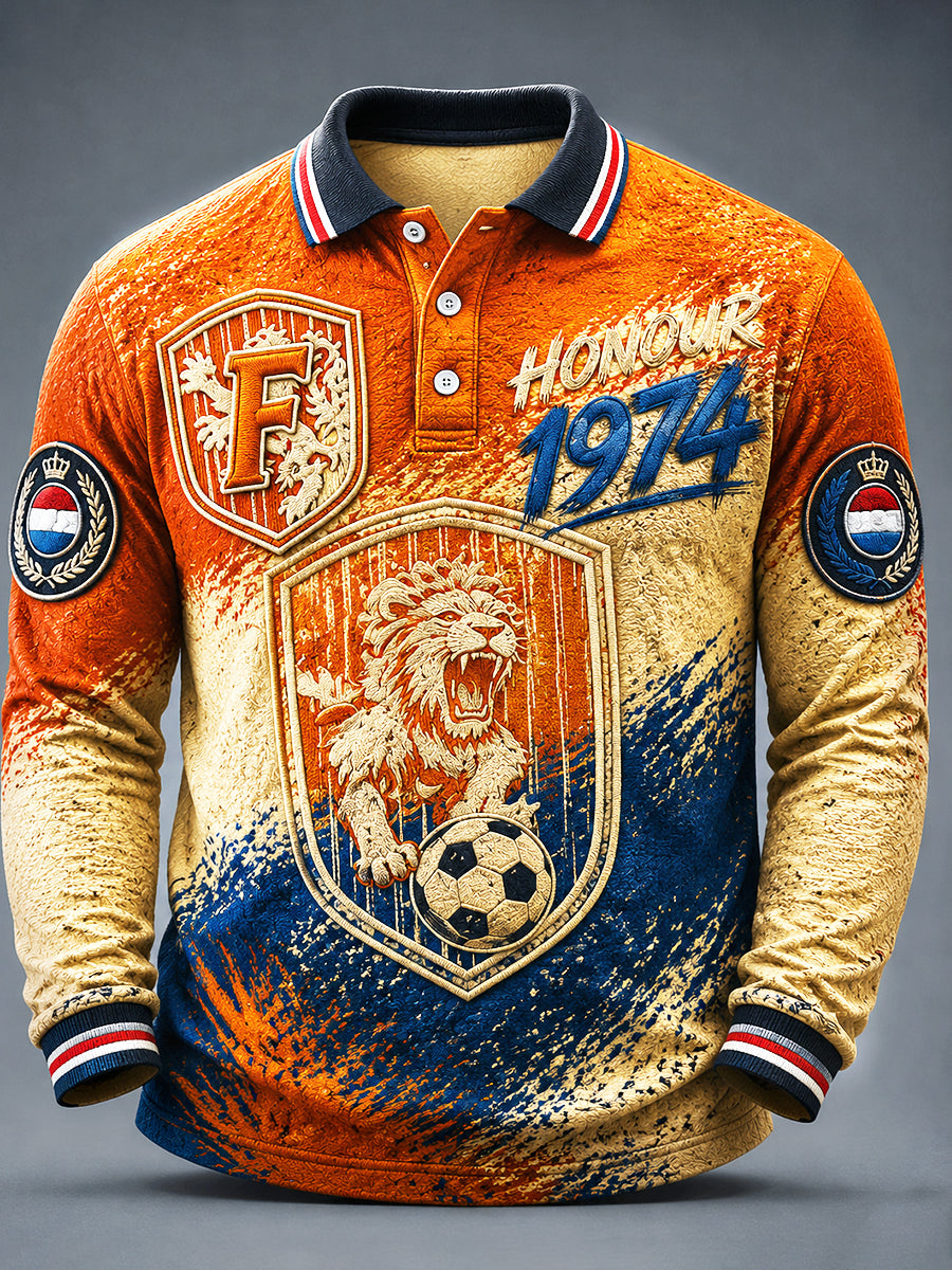 Feyenoord Nederlandse voetbalclub heren met graffiti-print casual poloshirt met lange mouwen