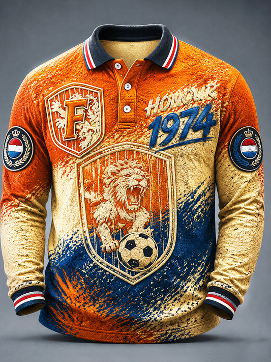 Feyenoord Nederlandse voetbalclub heren met graffiti-print casual poloshirt met lange mouwen