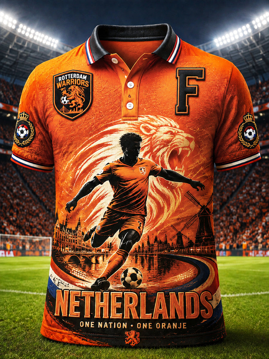 Oranje casual poloshirt voor heren met Feyenoord-voetbalclubprint