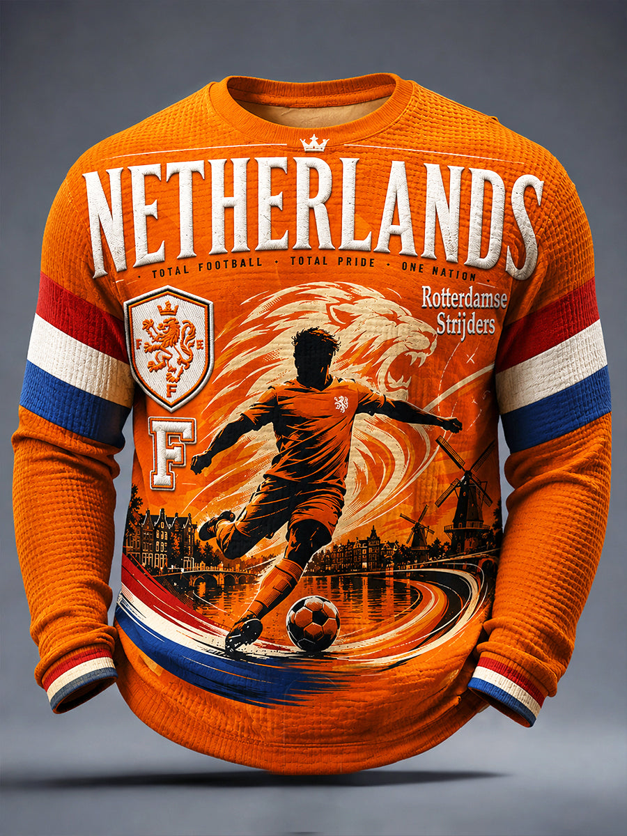 Heren-T-shirt met lange mouwen van de Nederlandse voetbalclub Feyenoord, bedrukt en casual