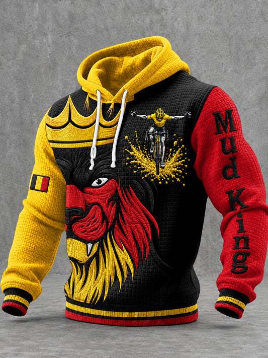 Heren België Cyclocross Bedrukte Wafel Sweatshirt met capuchon met lange mouwen