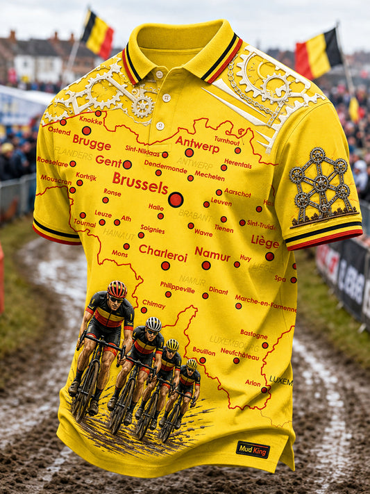 Herenpolo in Belgische cyclocrossstijl met print, kraag en korte mouwen, casual model