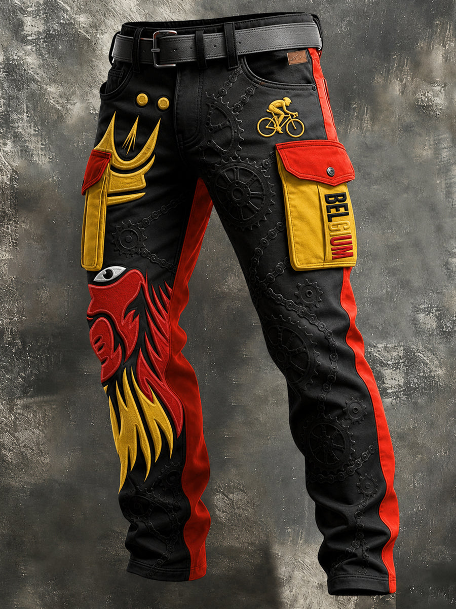 Retro heren België Cyclocross Art Print Casual werkkleding broek