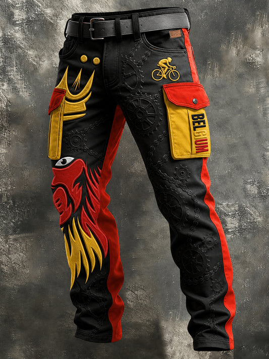 Retro heren België Cyclocross Art Print Casual werkkleding broek
