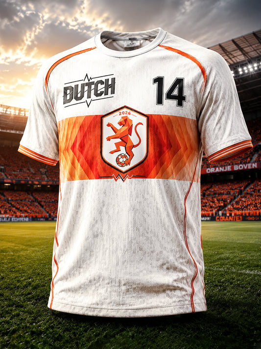Wit Nederlands voetbal-T-shirt voor heren, 2026, met opdruk, casual