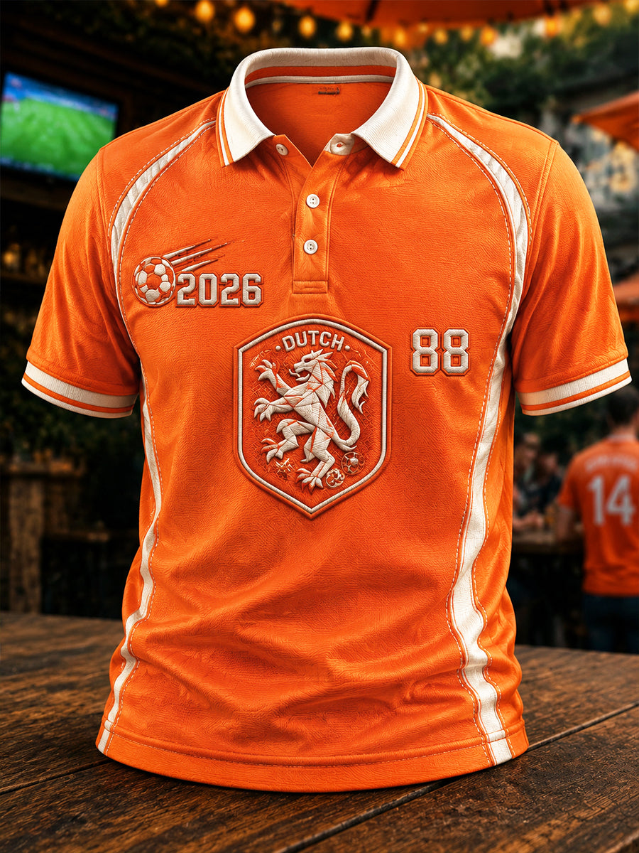 Herenpolo met gestreept dessin, casual, voetbalstijl, Nederland 2026