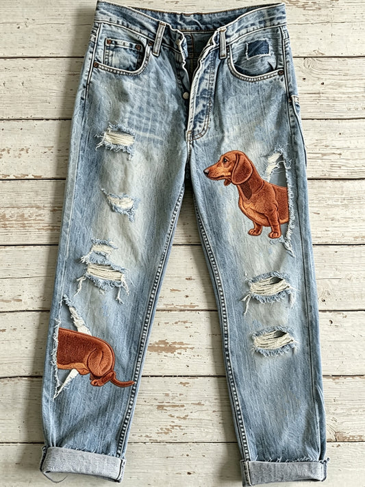 Damesbroek met schattige dieren- en hondenprint, uitlopend model