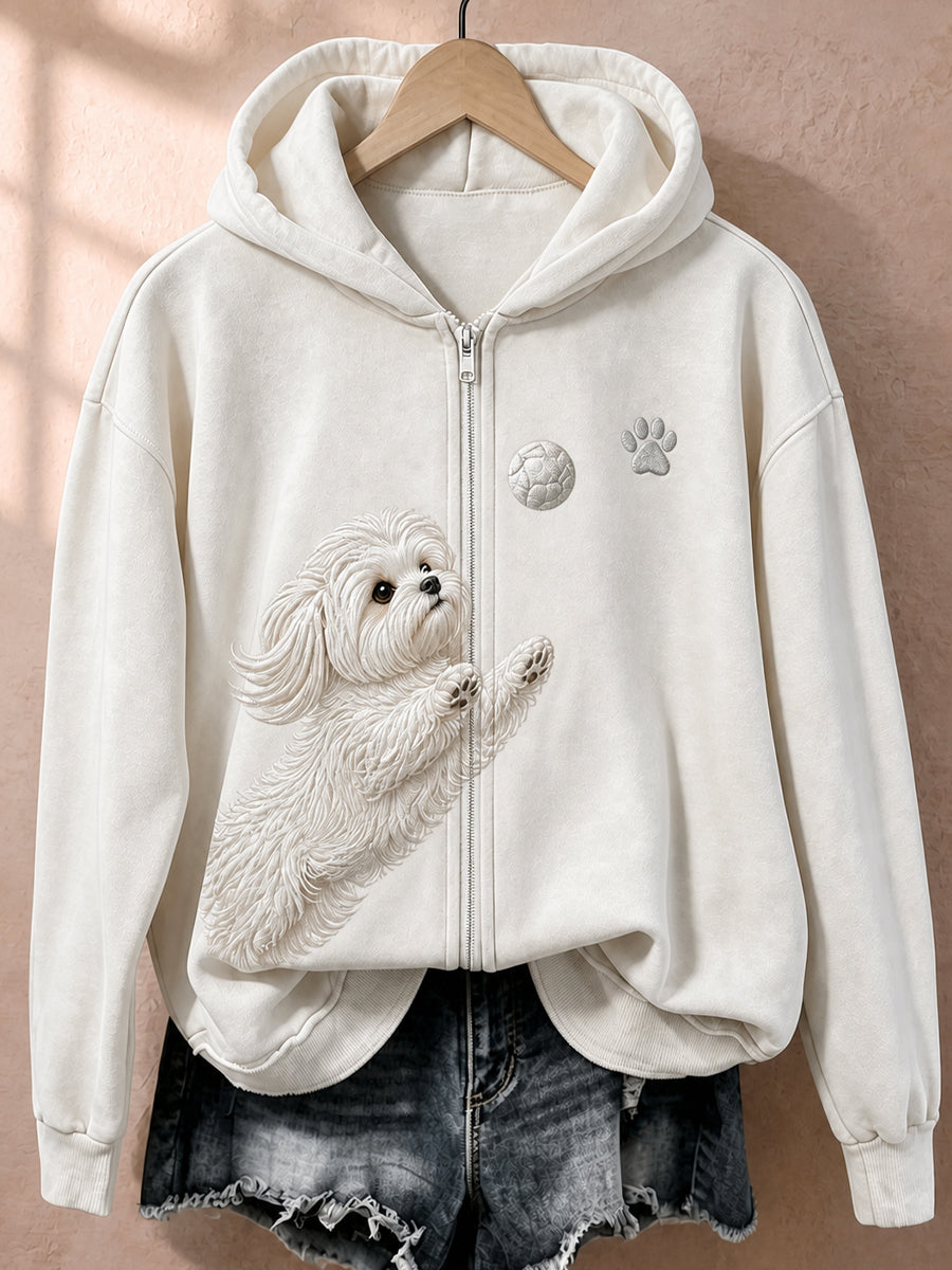 Retro dierenkunstprint casual hoodie met rits