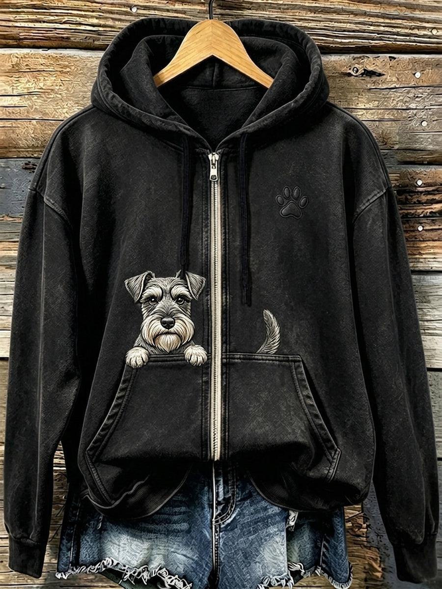 Schattige schnauzer-en pootprint-knusse hoodie met ritssluiting voor dames