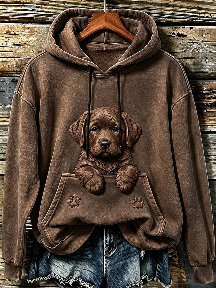 Damesmooie knusse hoodie met labradorpuppy en pootafdrukken