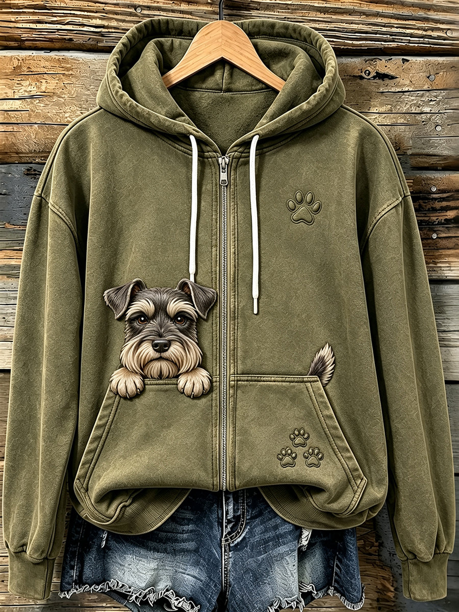 Vintage griezelschnauzer & Paws voor dames print knusse hoodie met rits