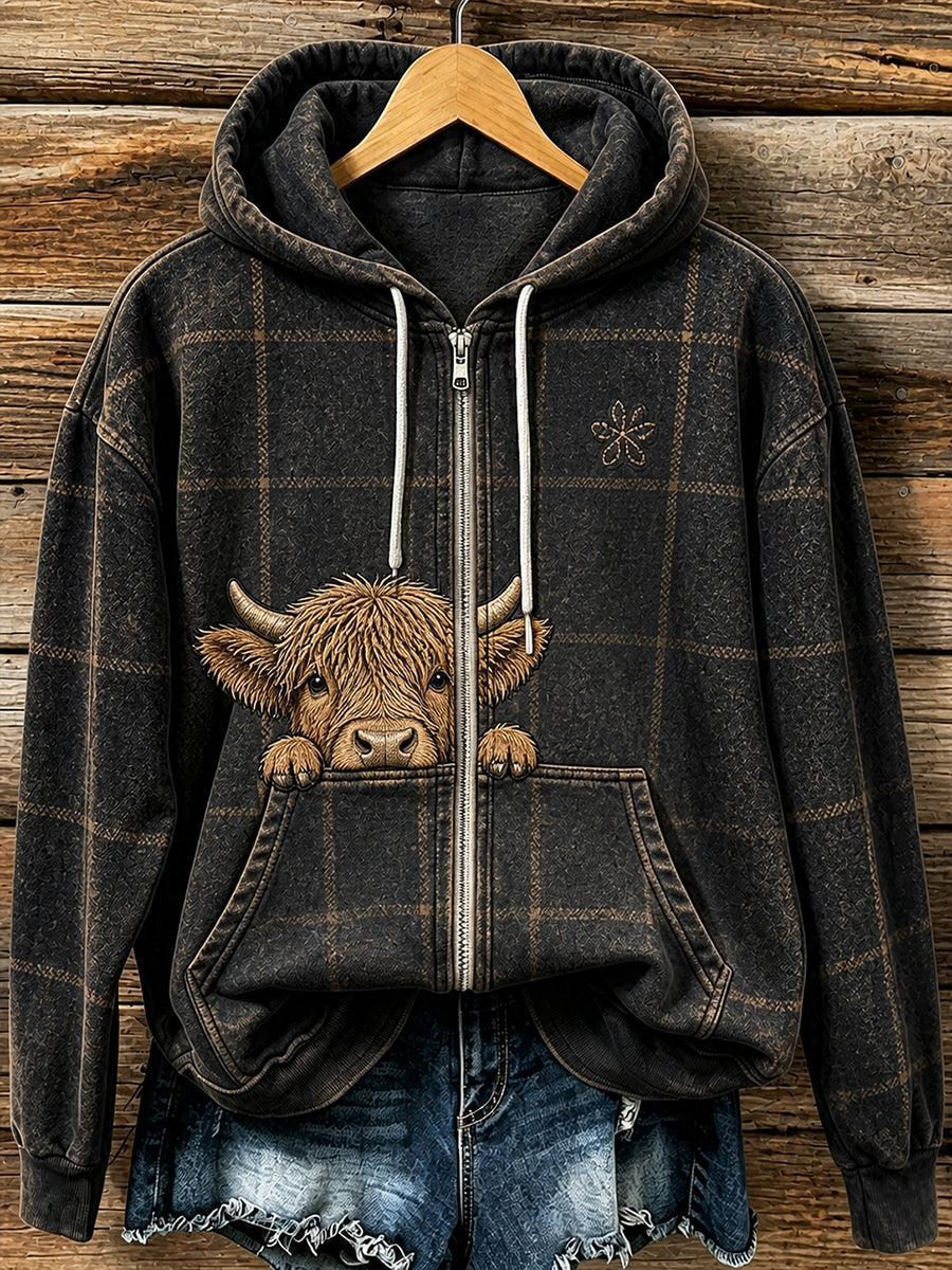 Casual comfortabele hooded jas met retro dierenprint