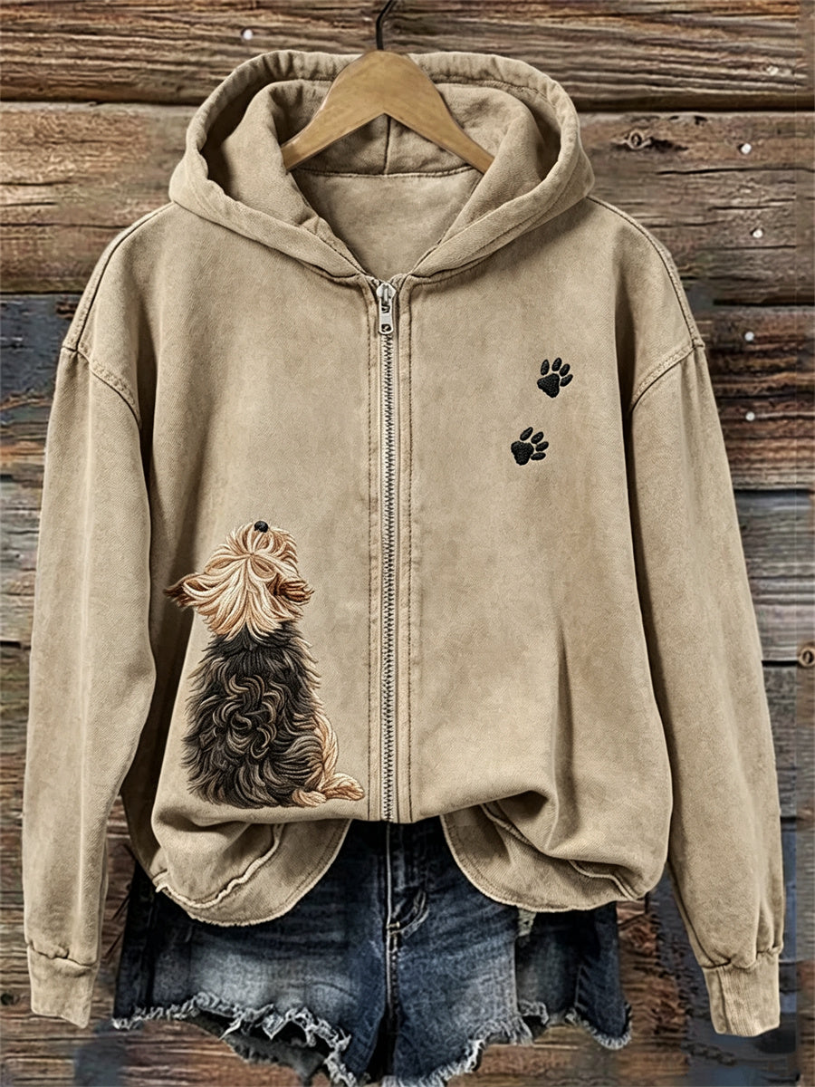 Dames mooie Yorkshire hond achteraanzicht paw prints volledige rits hoodie