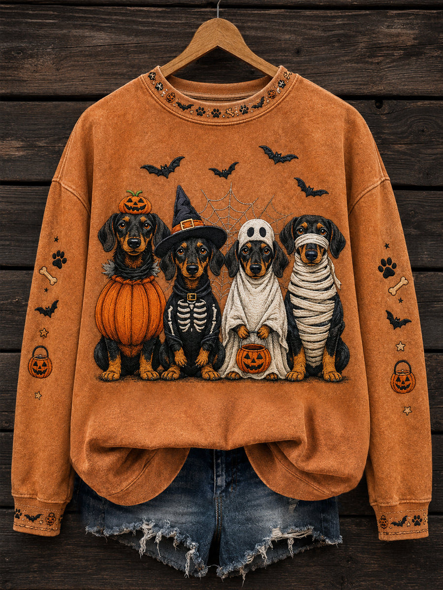 Grappig casual sweatshirt voor dames met hondenprint voor Halloween