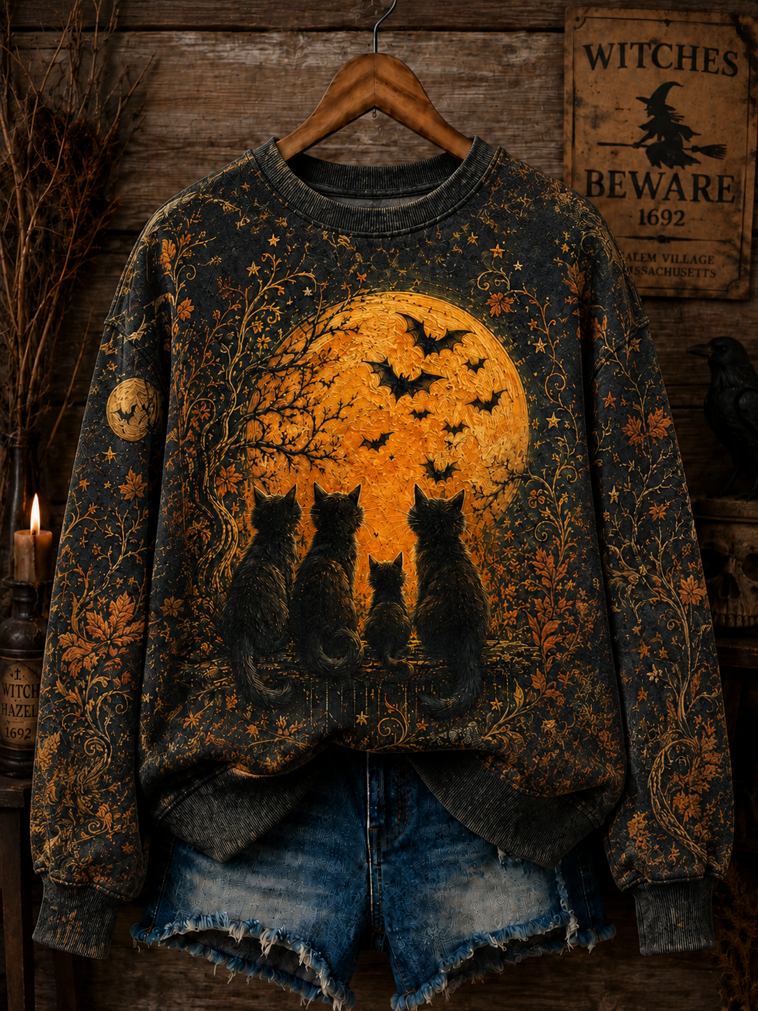 Dames-halloweenkattenhoodie standaarduitvoering