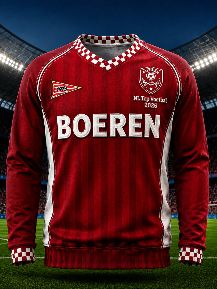 Rood heren Eredivisie PSV Eindhoven bedrukt relaxed fit V-hals T-shirt met lange mouwen
