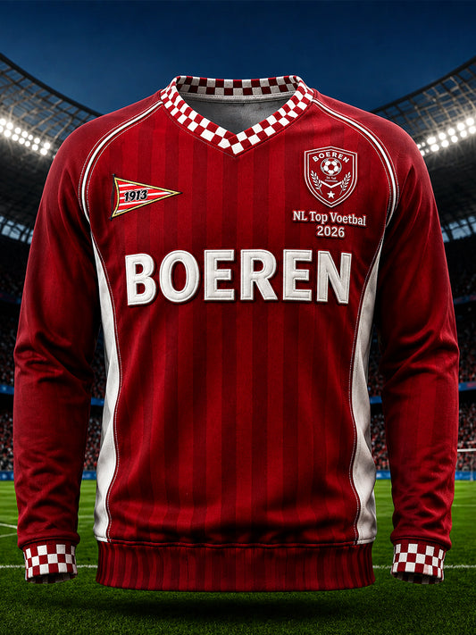 Rood heren Eredivisie PSV Eindhoven bedrukt relaxed fit V-hals T-shirt met lange mouwen