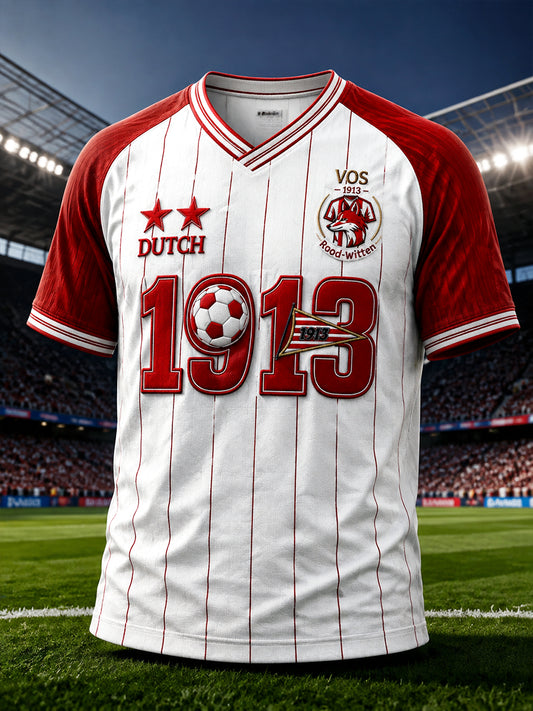 Heren T-shirt met V-hals, wit, PSV Eindhoven Eredivisie-print, relaxed fit