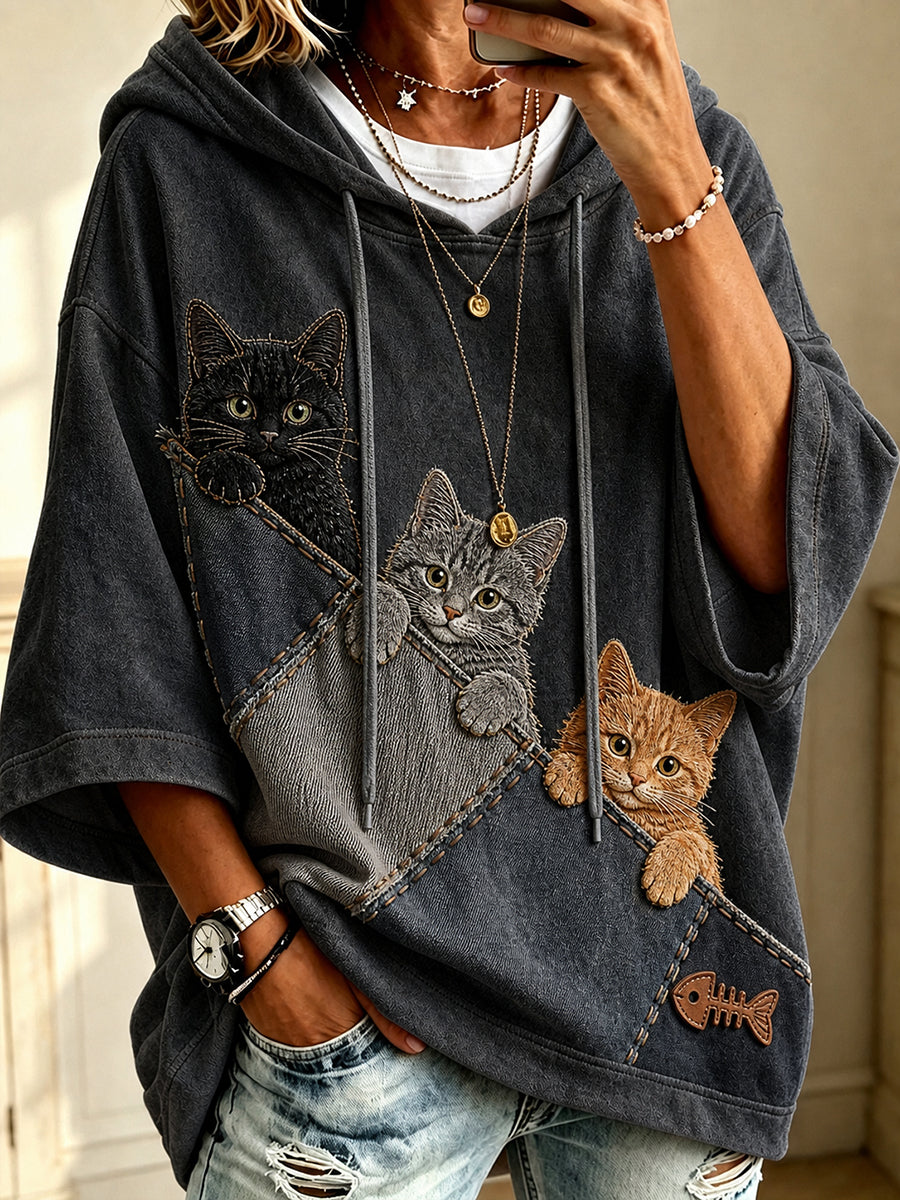 Retro dierenprint casual en comfortabel top met capuchon