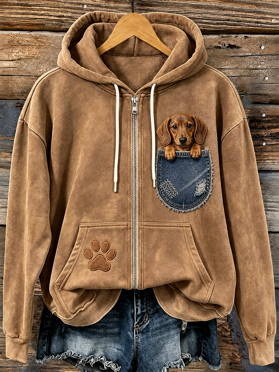Retro dierenprint casual comfortabele jas met capuchon