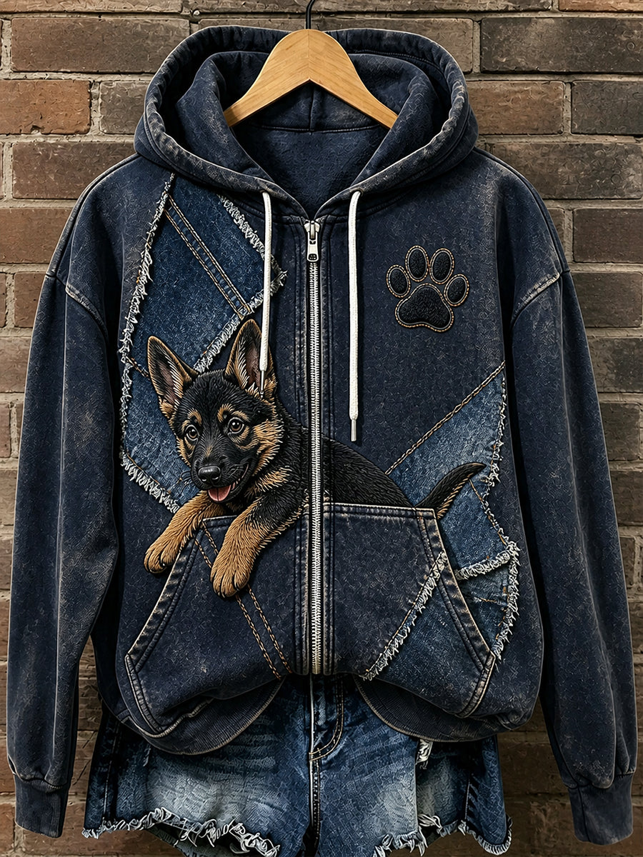 Casual comfortabele hooded jas met retro dierenprint