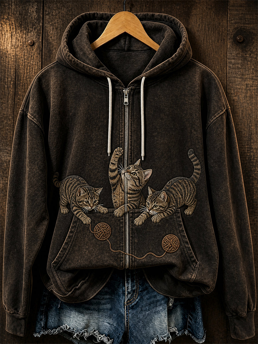 Casual comfortabele hooded jas met retro dierenprint
