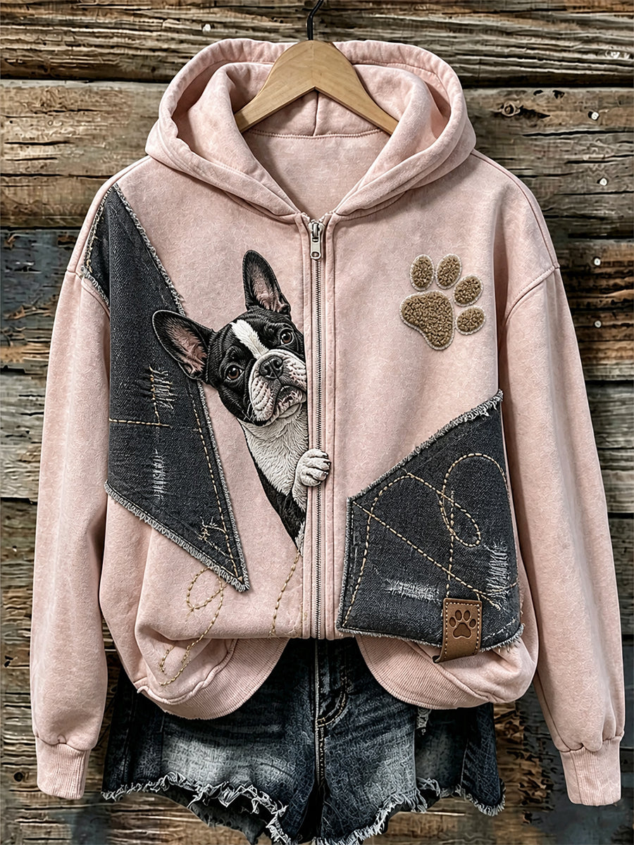 Casual comfortabele hooded jas met retro dierenprint