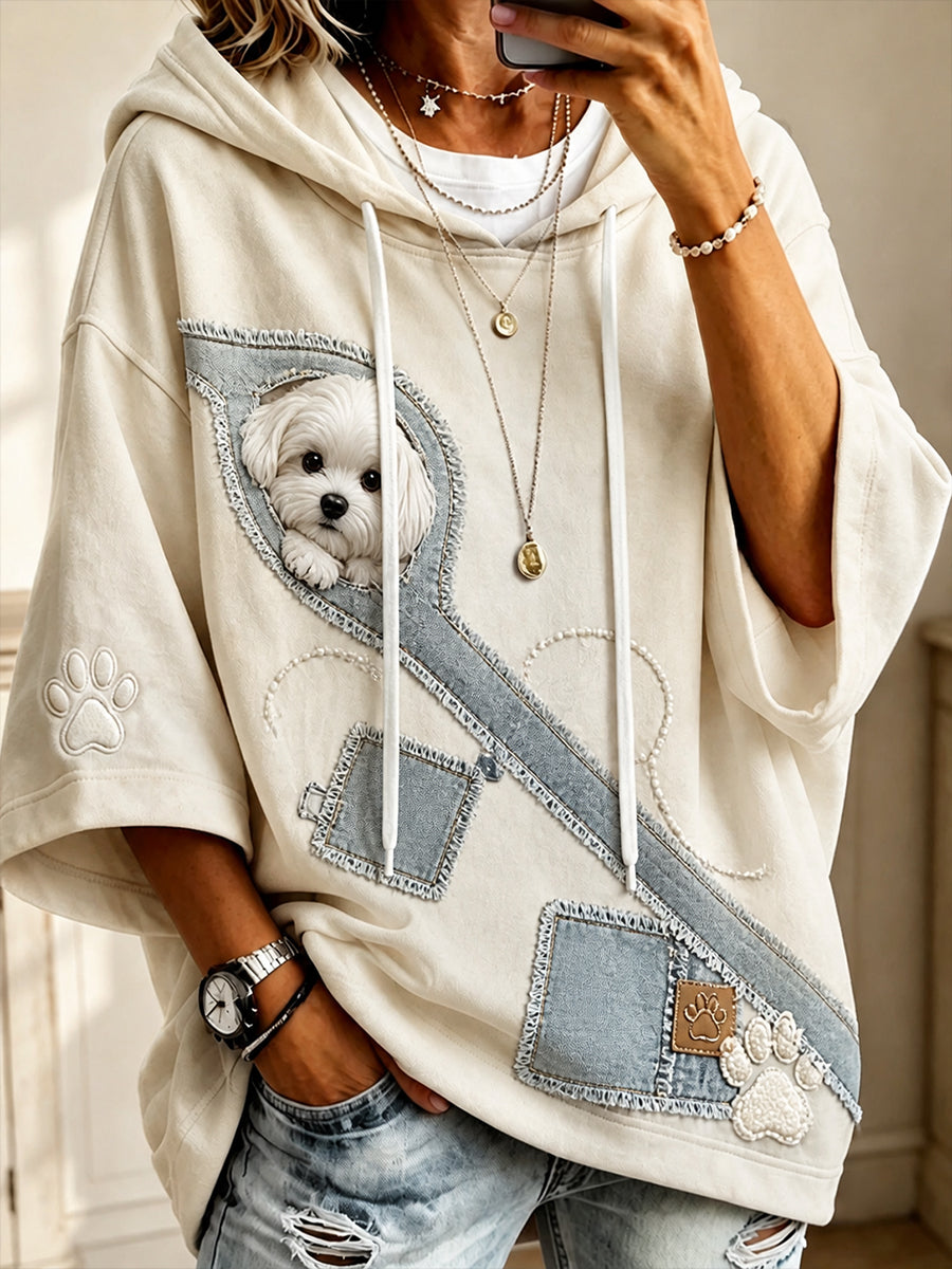 Retro dierenprint casual en comfortabele top met capuchon