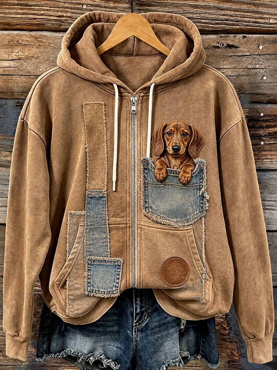 Casual comfortabele hooded jas met retro dierenprint