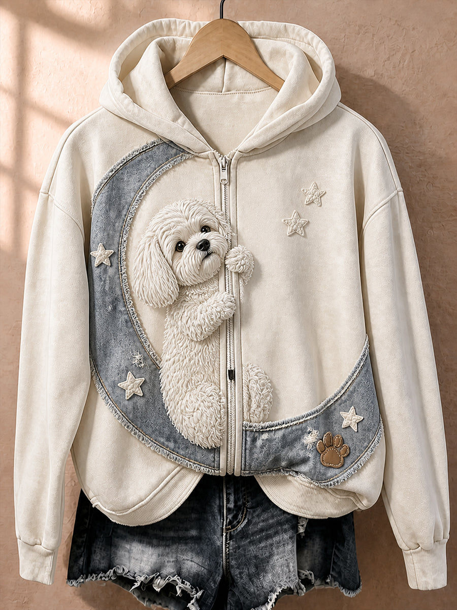 Casual comfortabele hooded jas met retro dierenprint