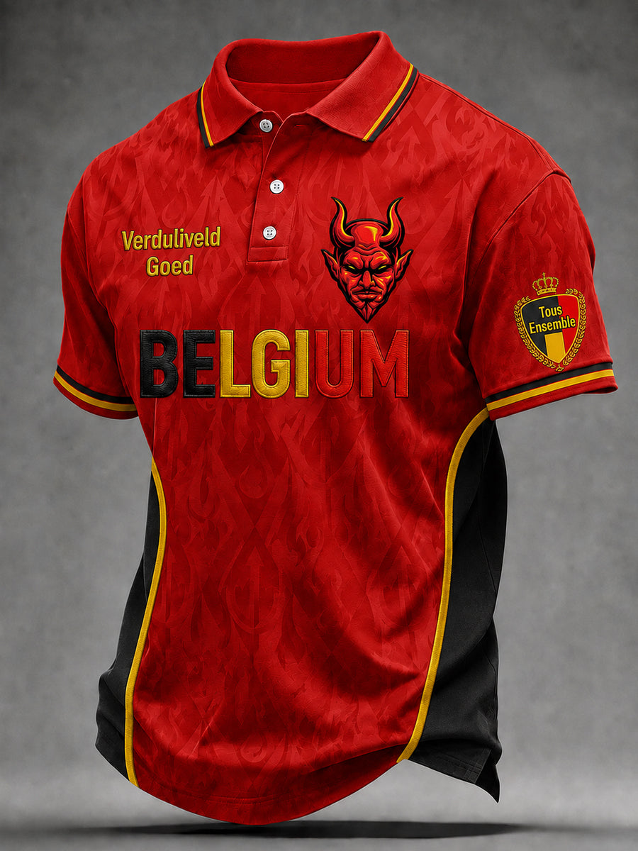Belgian Football Print Polo kraag casual shirt met korte mouwen