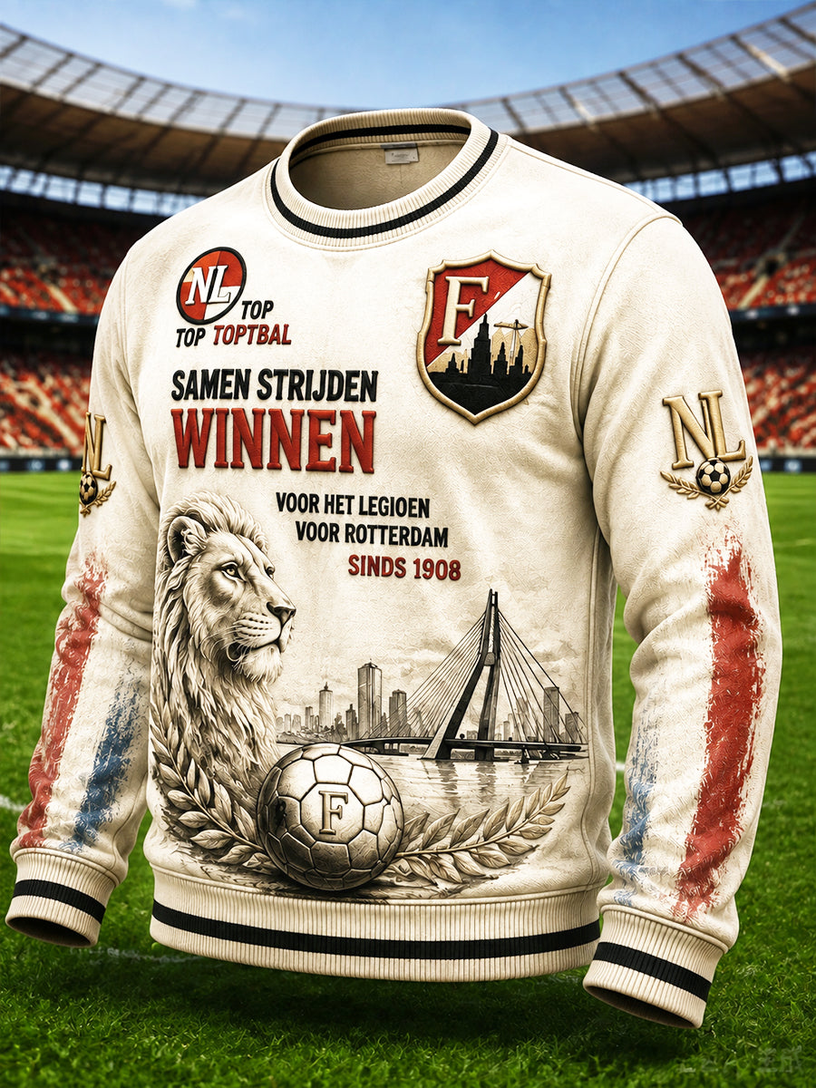 Heren Retro Nederlandse Eredivisie Feyenoord Leeuwprint Casual Sweatshirt