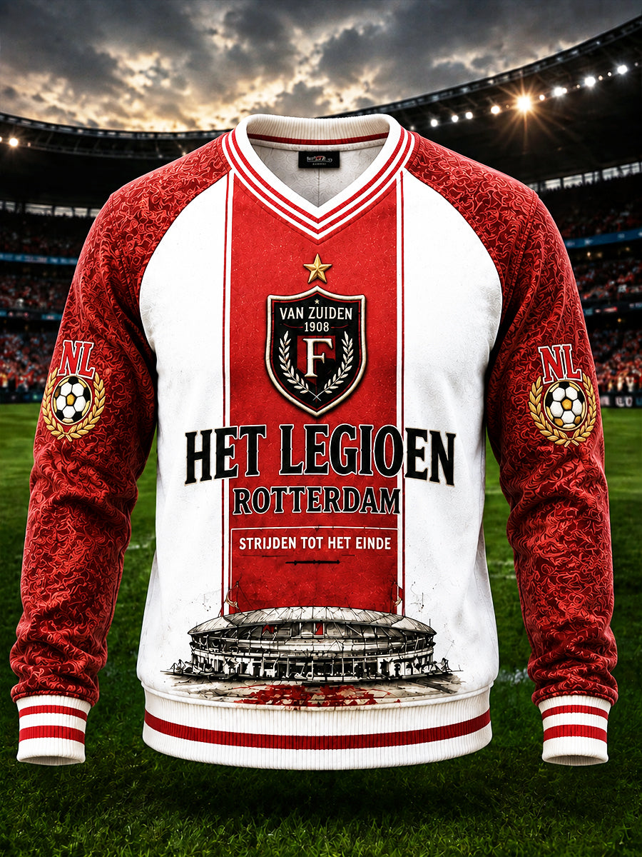 Heren Feyenoord Nederlandse Eredivisie voetbal patchworkprint casual sweatshirt met V-hals