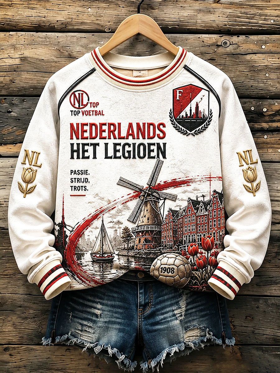 Wit Feyenoord Eredivisie-voetbalprint op damessweatshirt voor dagelijks gebruik