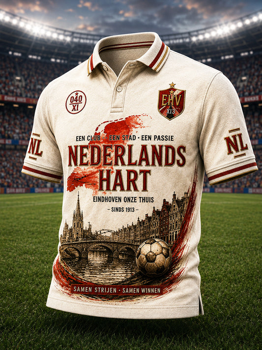 Herenretro-Duits Eredivisie-polo van PSV Eindhoven met opdruk, casual