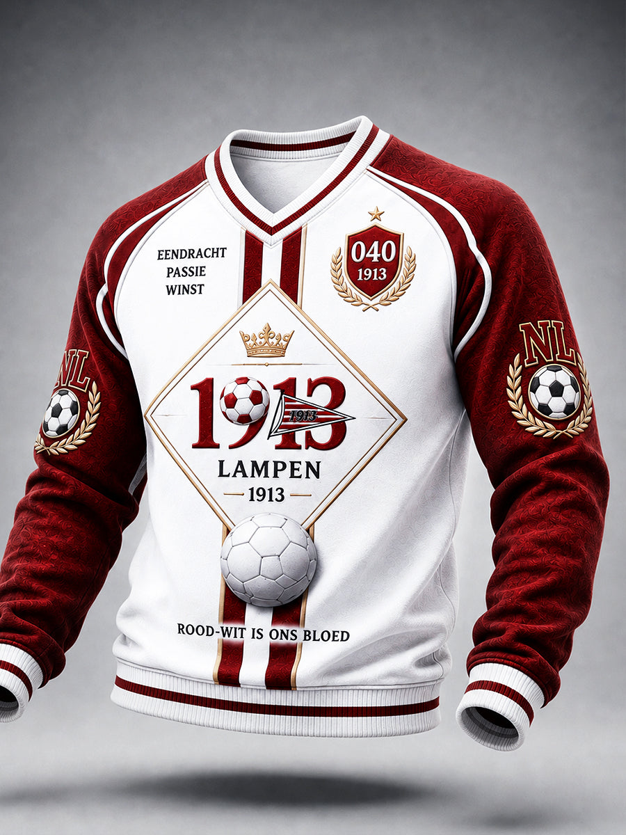 Heren-Dutch Eredivisie PSV Eindhoven 1913 bedrukt V-hals sweatshirt