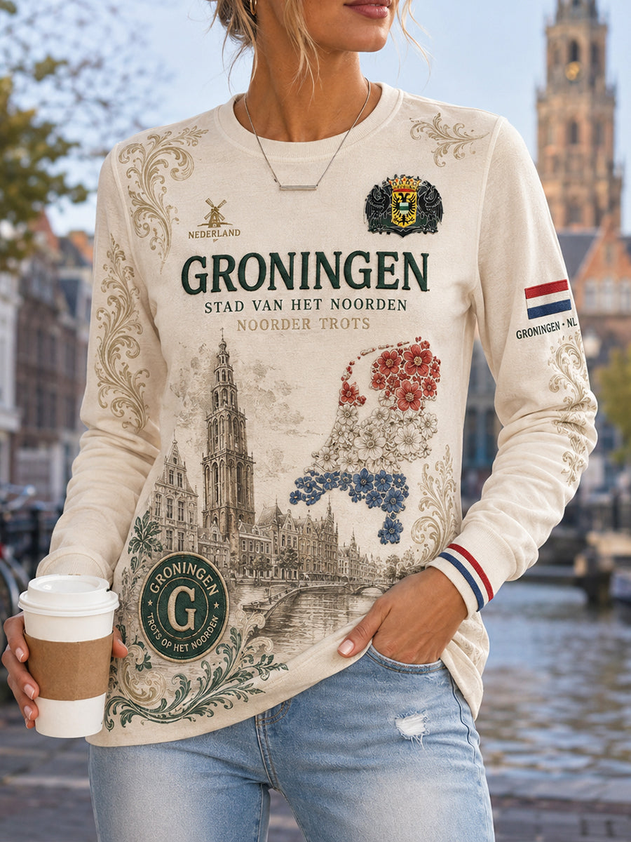Damesshirt met lange mouwen en print in stijl van stadssouvenirs