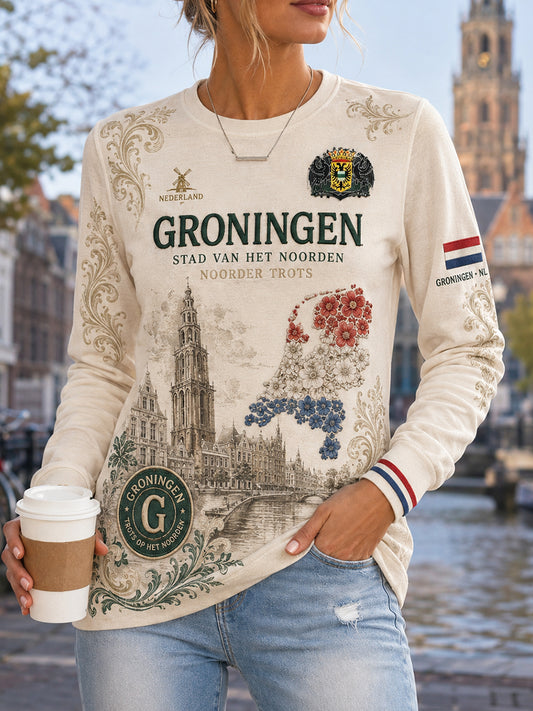 Damesshirt met lange mouwen en print in stijl van stadssouvenirs