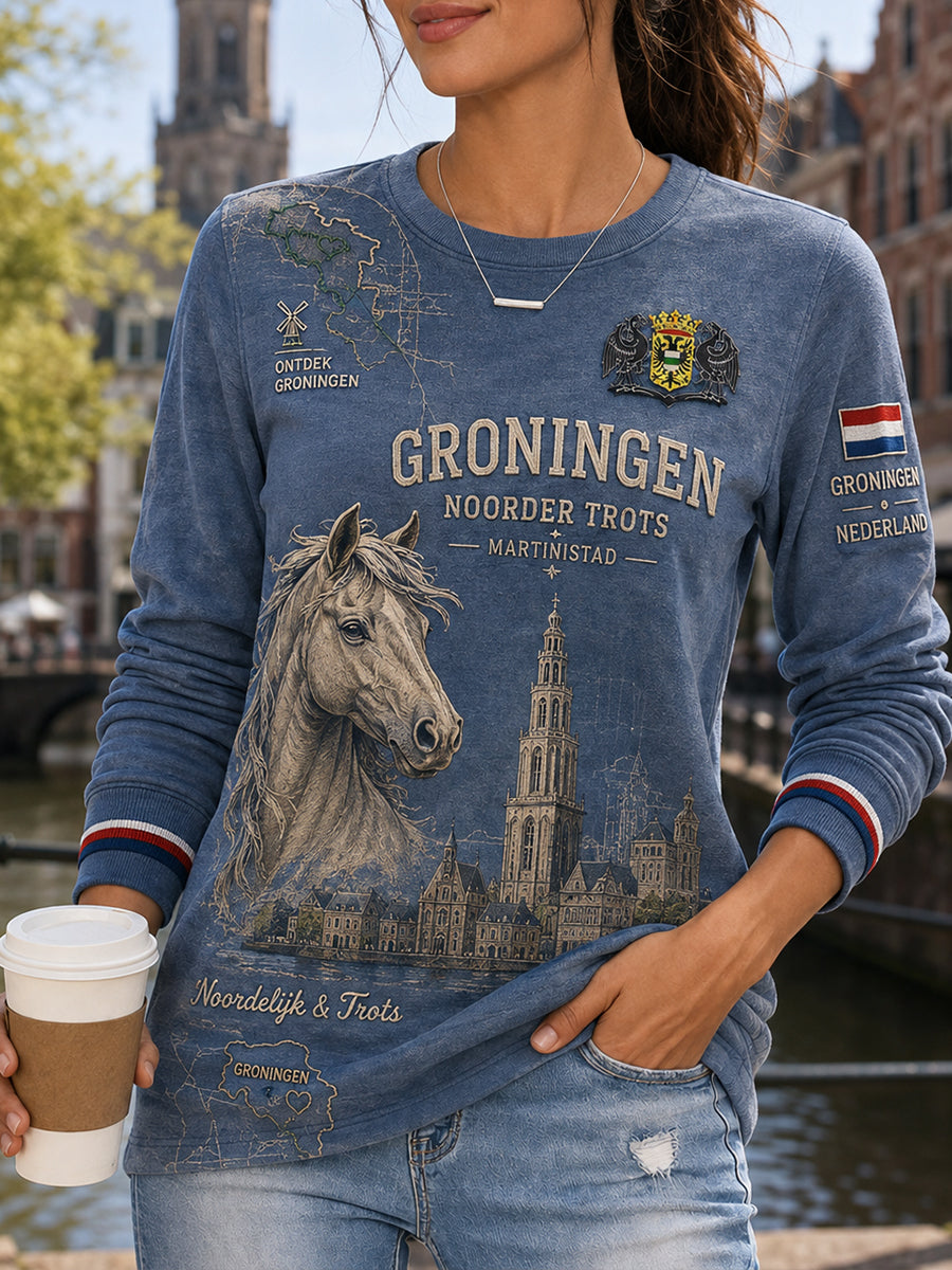 Damesshirt met lange mouwen en print in stijl van stadssouvenirs