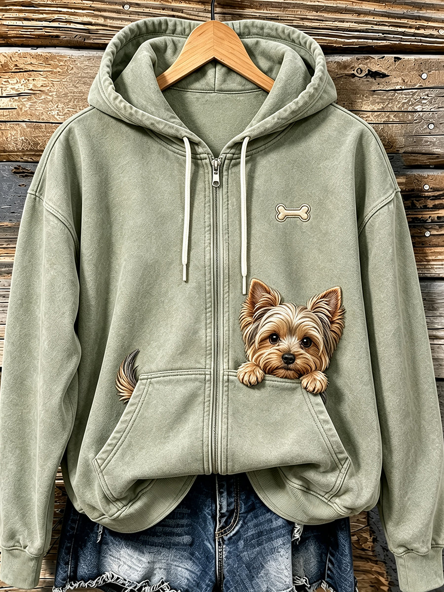 Mooie griezelige Yorkshire Terrier & Paw print knusse hoodie met rits