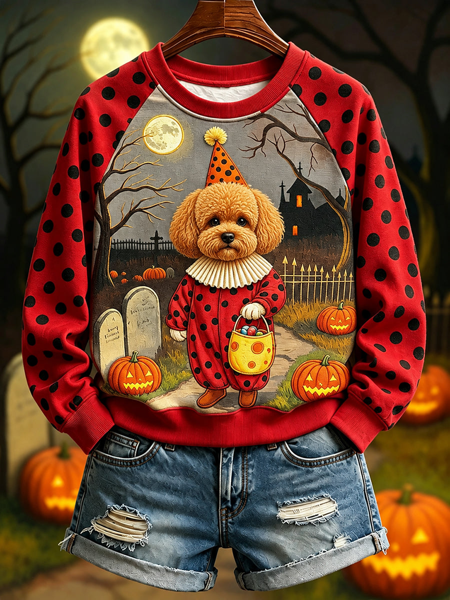 Poodle in clown voor dames kostuum voor Halloween Raglan mouw sweatshirt